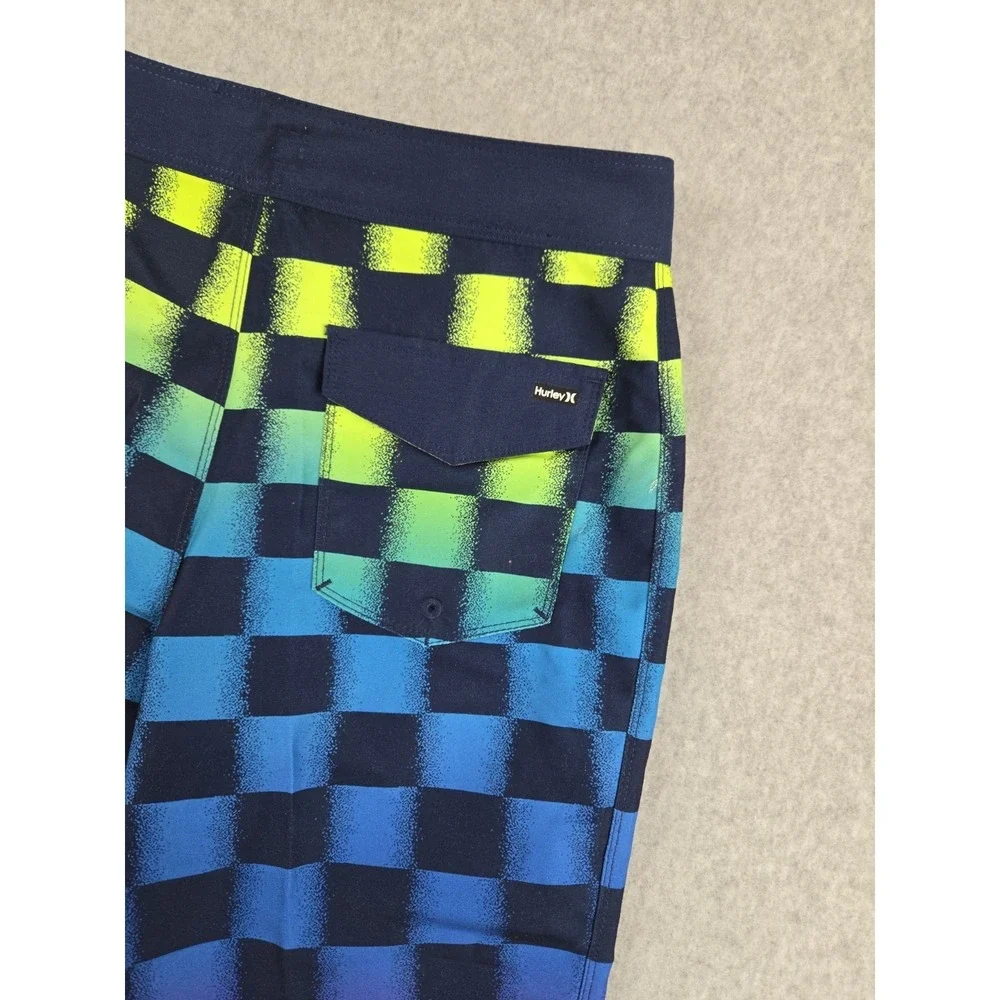 Hurley Board Shorts Boys Size 12 Swimming Trunks Checkered Logo Bathing Suit NEW